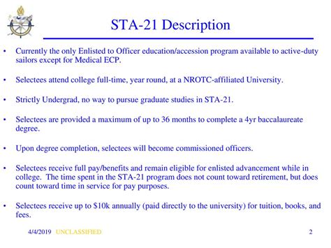 Sailors receive up to 10,000 per year for books, fees, and tuition. . The sta21 program is best described by which of the following statements